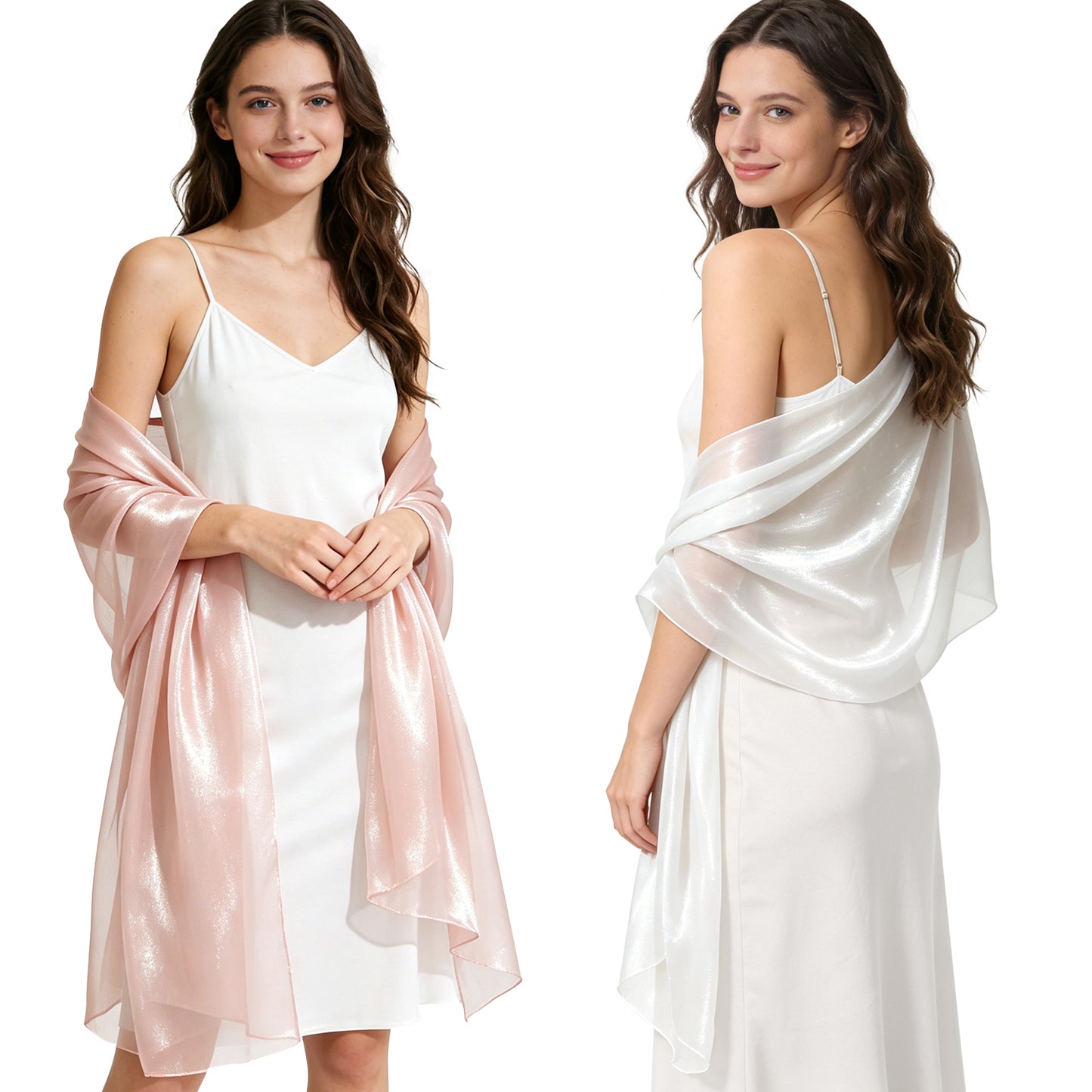 Colarlemo× BSRGMS 2pcs Pearlescent Chiffon Shawls and Wraps