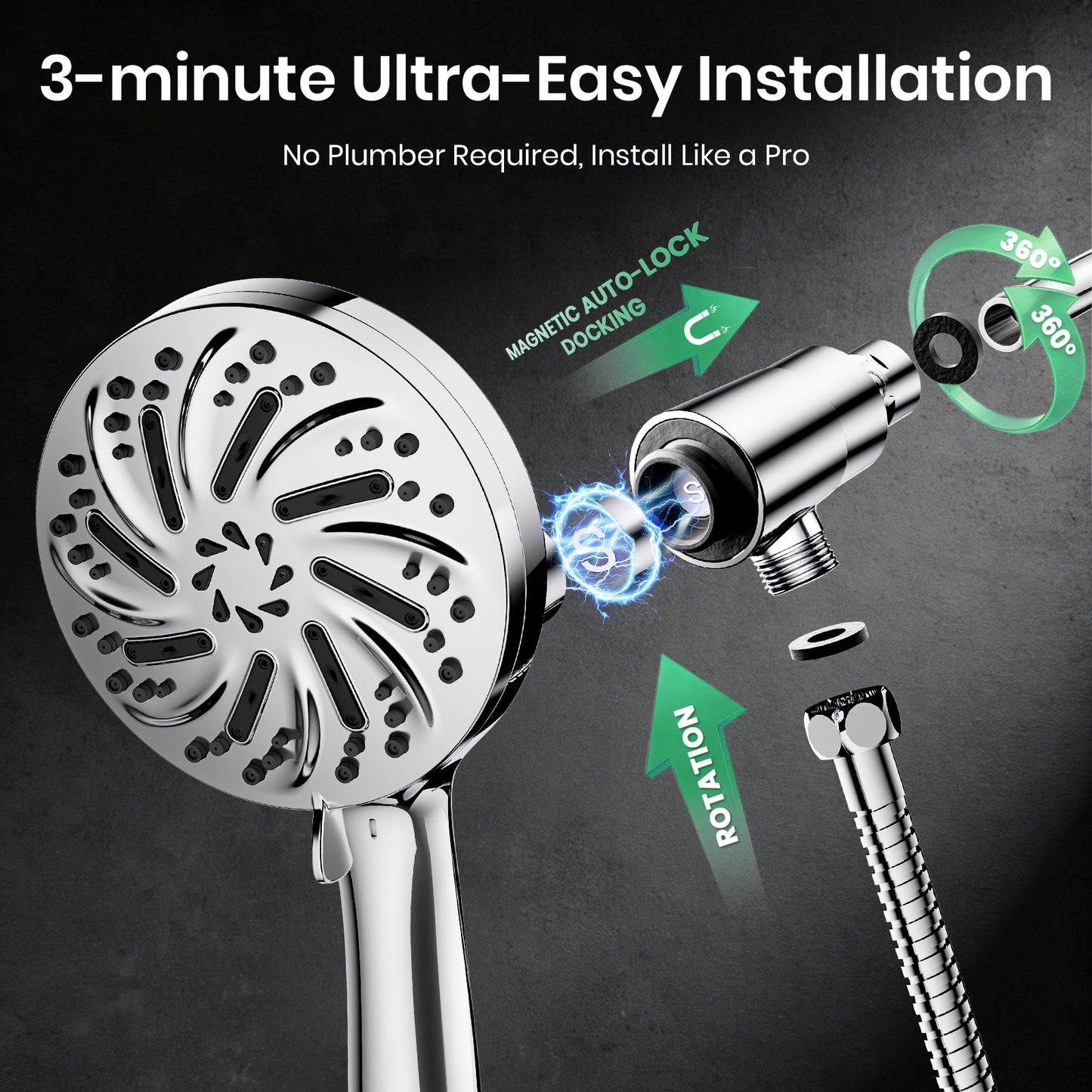 Colarlemo× Cooenia Magnetic Handheld Shower Head Set with 8 Spray Modes & 2 Cleaning Modes