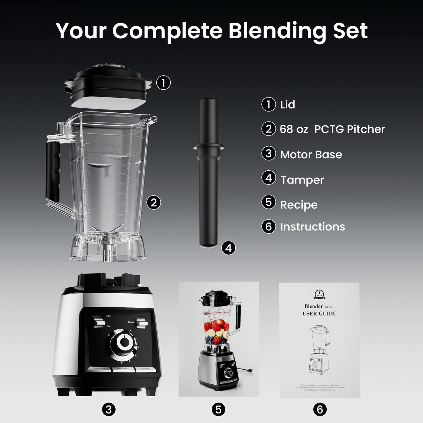 Colarlemo 1800W Smoothie Blender for Kitchen