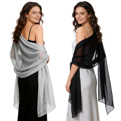 Colarlemo× BSRGMS 2pcs Chiffon Shawls and Wraps – 1 Champagne/ Silver/ White/ Red + 1 Black