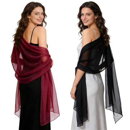 Colarlemo× BSRGMS 2pcs Chiffon Shawls and Wraps – 1 Champagne/ Silver/ White/ Red + 1 Black