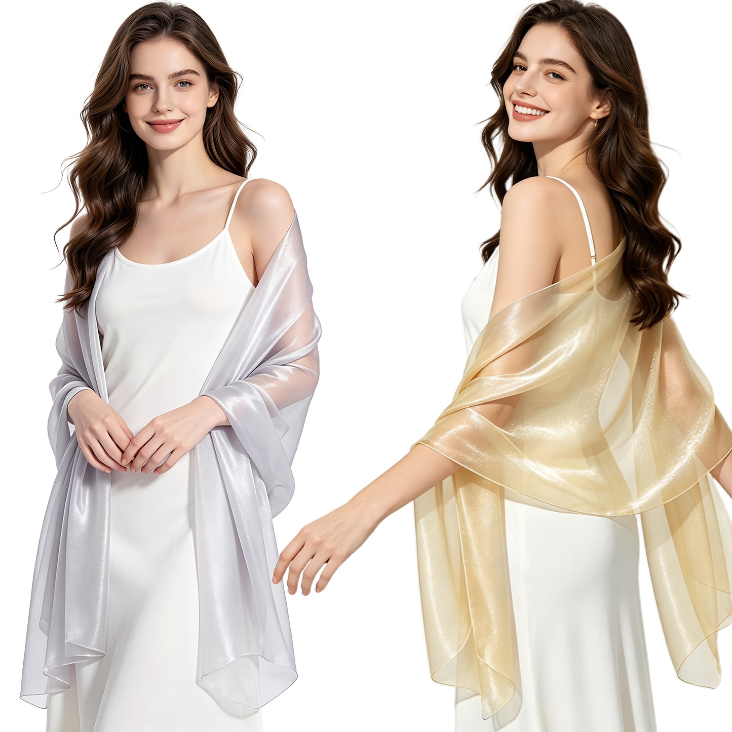 Colarlemo× BSRGMS 2pcs Pearlescent Chiffon Shawls and Wraps