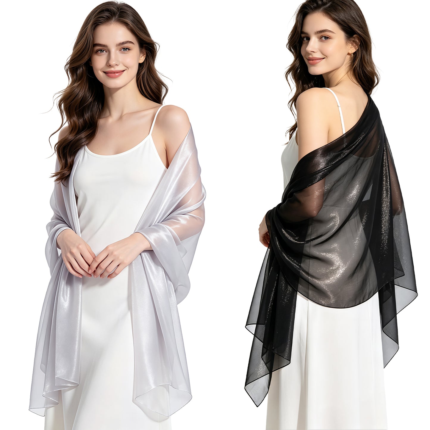 Colarlemo× BSRGMS 2pcs Pearlescent Chiffon Shawls and Wraps