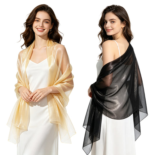 Colarlemo× BSRGMS 2pcs Pearlescent Chiffon Shawls and Wraps