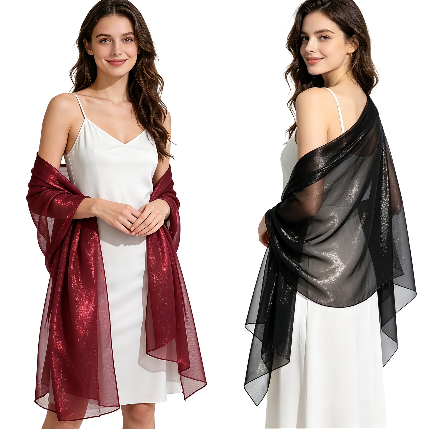 Colarlemo× BSRGMS 2pcs Pearlescent Chiffon Shawls and Wraps