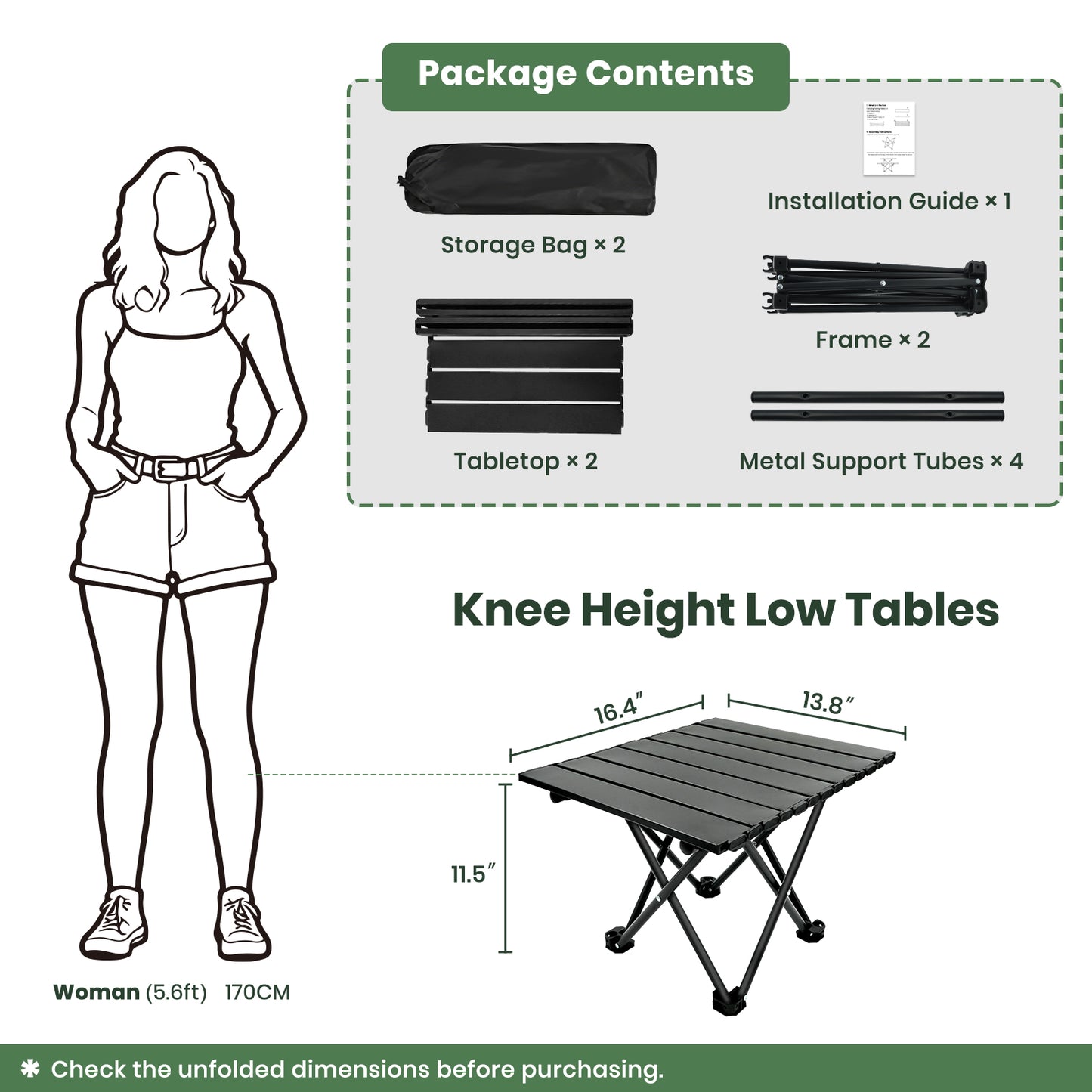 Colarlemo× Hediya 2 Pack Portable Camping Table (Black-S)