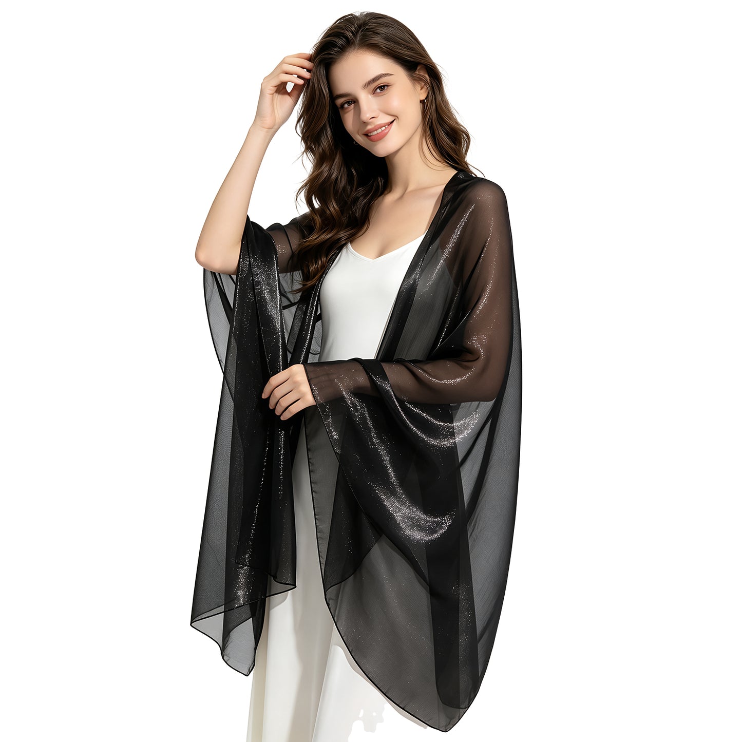 Colarlemo× BSRGMS 2pcs Pearlescent Chiffon Shawls and Wraps