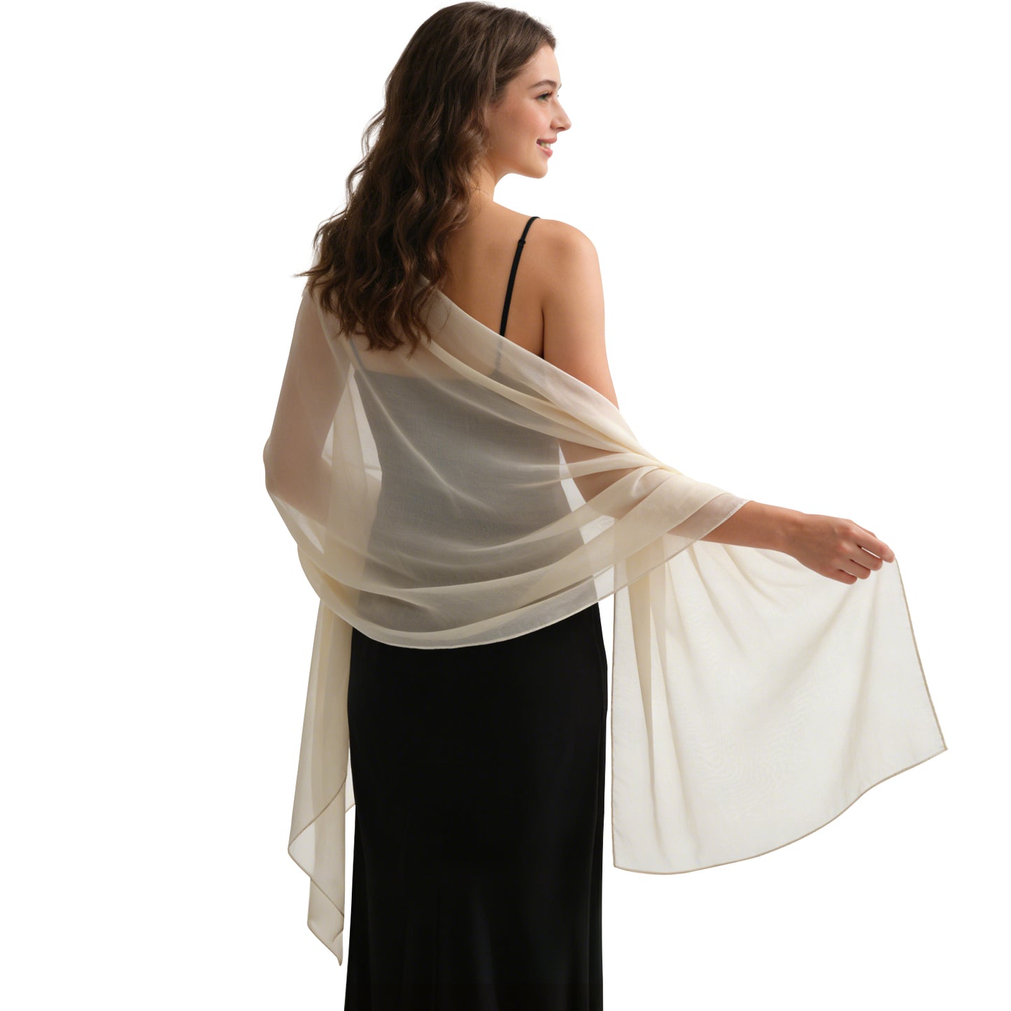 Colarlemo× BSRGMS 2pcs Chiffon Shawls and Wraps – 1 Champagne/ Silver/ White/ Red + 1 Black