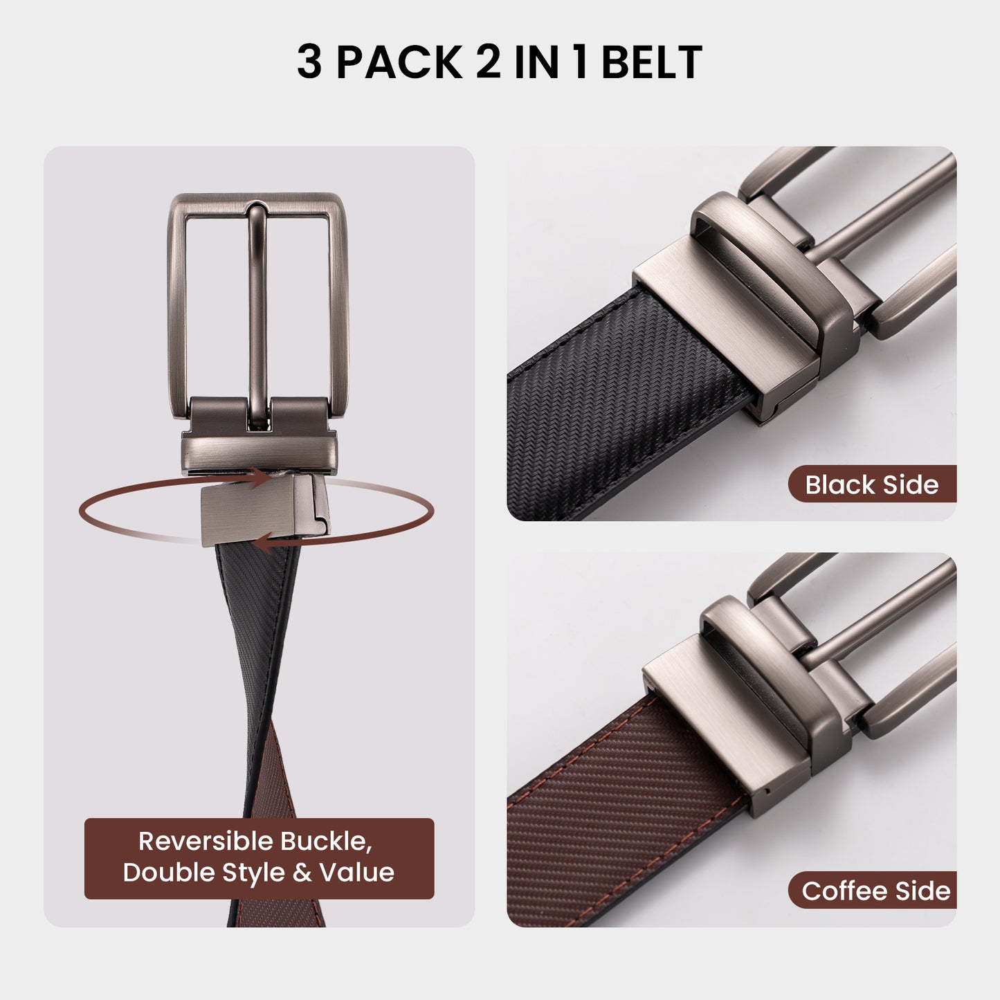 Colarlemo× LMUGOOS 3 Pack Men's Reversible Genuine Leather Belt