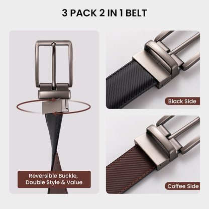 Colarlemo× LMUGOOS 3 Pack Men's Reversible Genuine Leather Belt