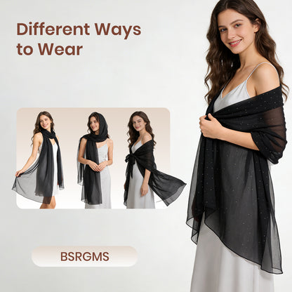 Colarlemo× BSRGMS 2pcs Chiffon Shawls and Wraps –  1 Shimmering Red/ Champagne/ White/ Silver/ Pink + 1 Rhinestone Black