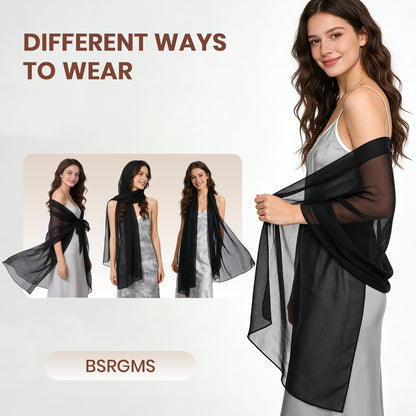 Colarlemo× BSRGMS 2pcs Chiffon Shawls and Wraps – 1 Champagne/ Silver/ White/ Red + 1 Black