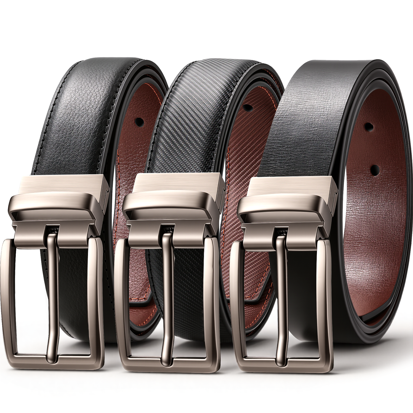 Colarlemo× LMUGOOS 3 Pack Men's Reversible Genuine Leather Belt